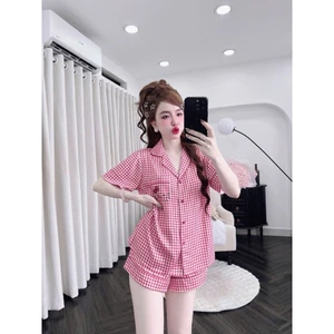 Đùi cổ pijama nút bọc vải-lụa latin mềm nhẹ mát