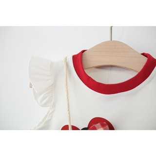 Set đồ bộ bé gái 3 chi tiết bộ + nón cói + túi cói áo thun cotton quần bí thô sọc caro D1310