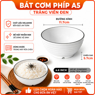 Bát Ăn Cơm Phíp ( Melamine A5 )  Trắng Viền Đen – Phong Cách Bắc Âu Cổ Điển Sang Trọng  222023