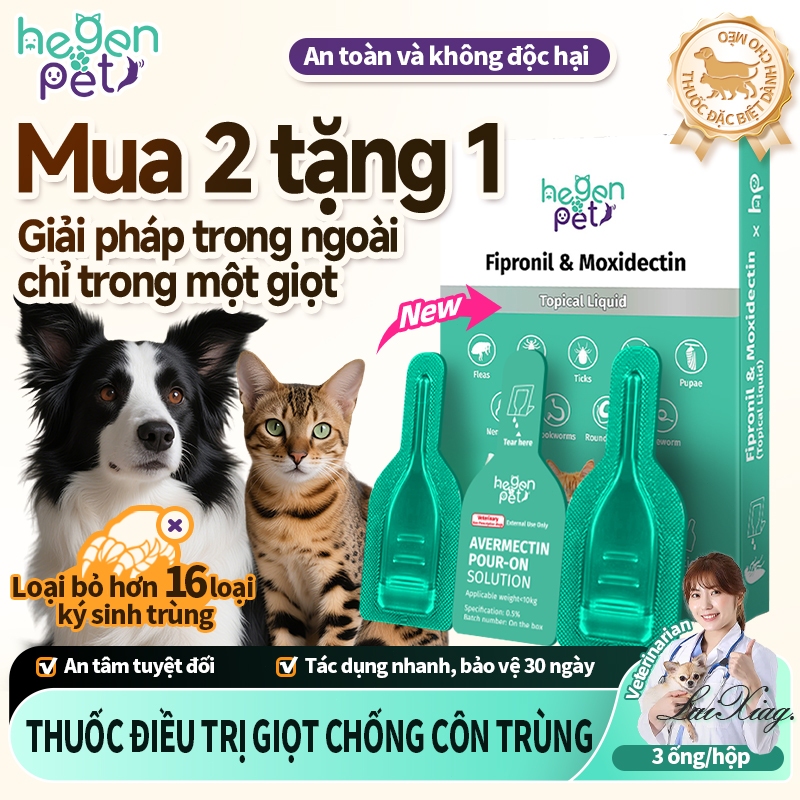 Hegen Pet Nhỏ Gáy Hỗ Trợ Loại Bỏ Ve, Bọ Chét, Ghẻ Và Tẩy Giun (Giun đũa, Giun Móc, Sán Dây) Cho Chó Mèo