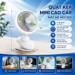 Quạt Tích Điện Kẹp Bàn W02, Pin Trâu 4000mAh, Dùng Liên Tục 15h (Mức gió thấp nhất), Xoay tự động 180°, BH 12 Tháng