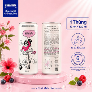 Trà Kombucha Có Gaz HAYĐẤY Vinamilk 320ml - Đủ Vị - Thùng 12 Lon