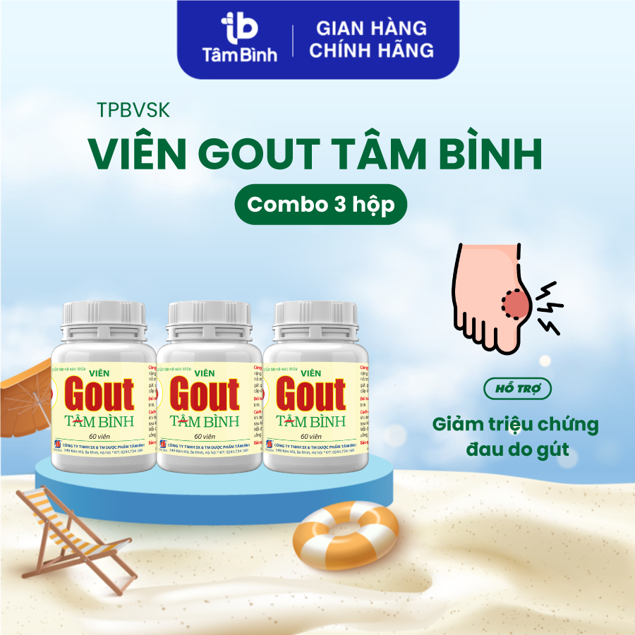 [Combo 1 tháng] 3 hộp Viên Gout Tâm Bình - Hỗ trợ giảm đau do gút, tăng đào thải axit uric