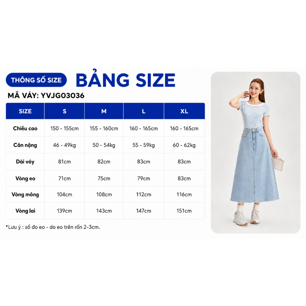 Chân Váy Jean Nữ Gmorning - GUMAC Form A Xòe Nhẹ Lai Cắt Thời Trang Trẻ Trung Hiện Đại YVJG03036