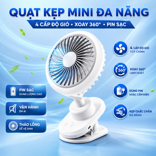 Quạt Tích Điện Kẹp Bàn W02, Pin Trâu 4000mAh, Dùng Liên Tục 15h (Mức gió thấp nhất), Xoay tự động 180°, BH 12 Tháng