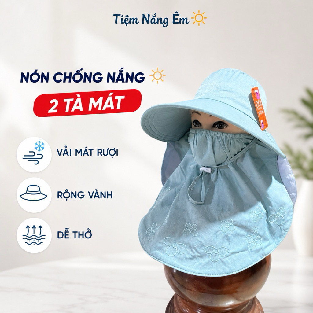 Nón Mũ chống nắng vành to 2 tà, vải mềm thoáng, freesize cho nữ