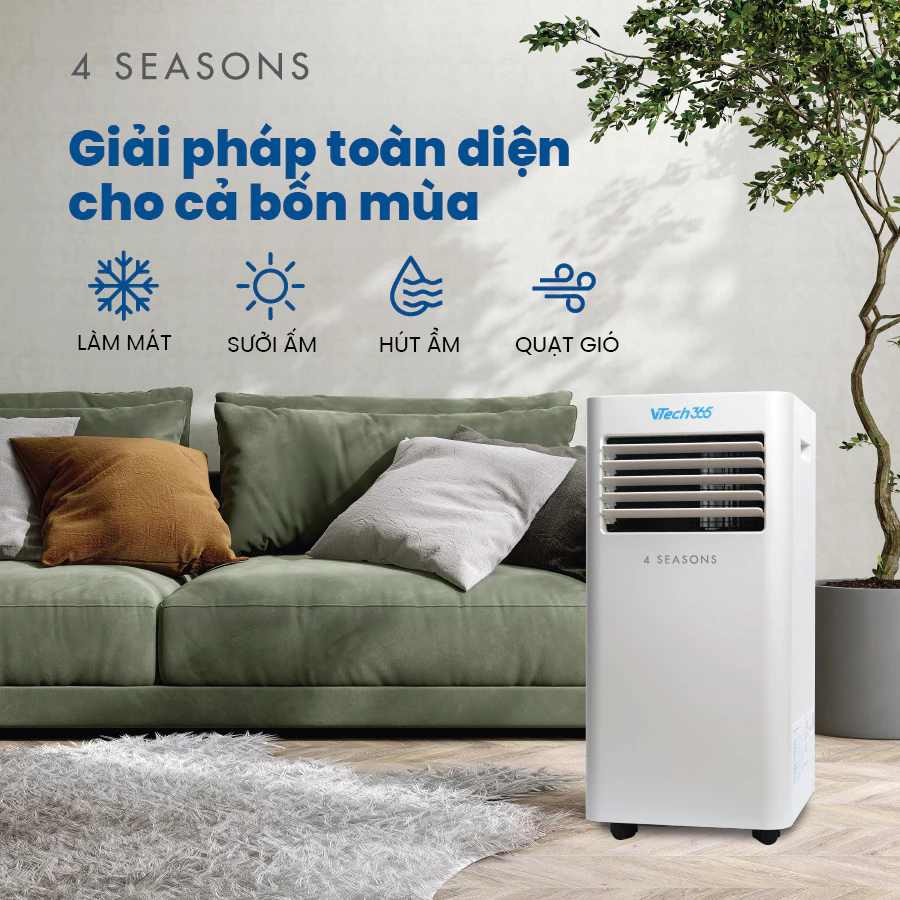 [VOUCHER 300K] Điều Hoà Di Động 2 chiều 4 mùa Làm Lạnh, Sưởi ấm, Hút ẩm, Điều khiển wifi Smart Life VTECH365 9000BTU