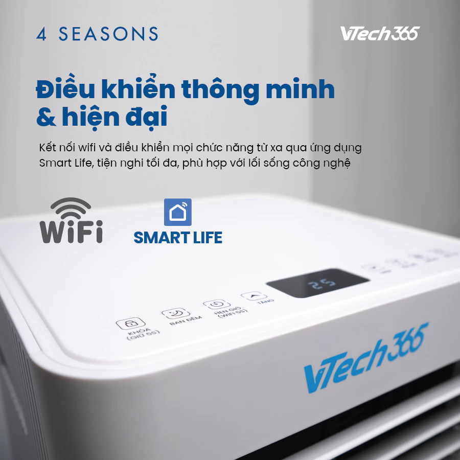 [VOUCHER 300K] Điều Hoà Di Động 2 chiều 4 mùa Làm Lạnh, Sưởi ấm, Hút ẩm, Điều khiển wifi Smart Life VTECH365 9000BTU