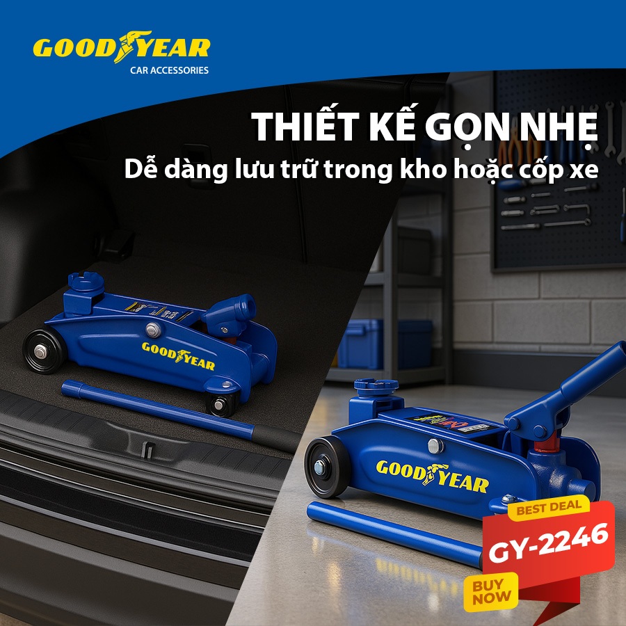 Kích Cá Sấu 2 Tấn Con Đội Nâng Vật Nặng Kích Gầm Ô Tô GOODYEAR GY-2246 Có Thể Nâng Được Các Dòng Xe Có Trọng Lượng 2T