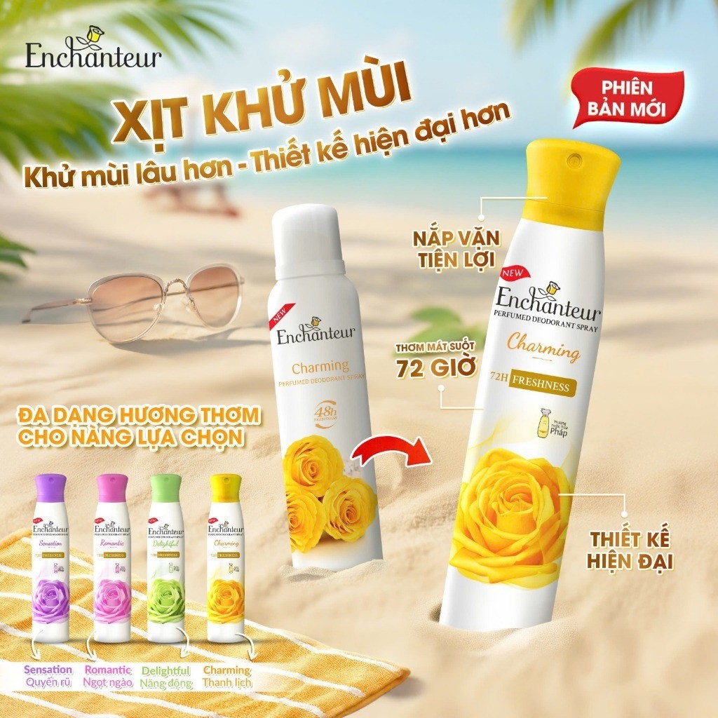 [TẶNG LĂN 40ML] Xịt khử mùi Enchanteur khô thoáng 72 giờ cảm giác tươi mát sảng khoái lâu dài 150ml (quà mùi ngẫu nhên)