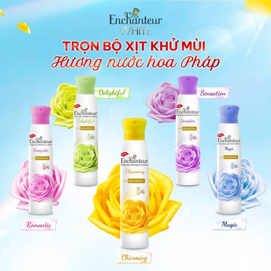 [TẶNG LĂN 40ML] Xịt khử mùi Enchanteur khô thoáng 72 giờ cảm giác tươi mát sảng khoái lâu dài 150ml (quà mùi ngẫu nhên)
