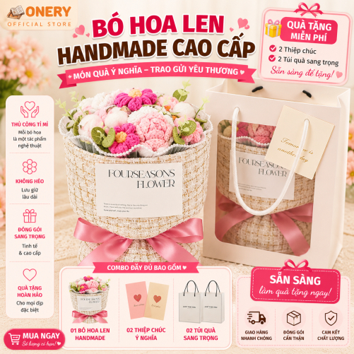 [BÓ HOA LEN - TẶNG KÈM TÚI VÀ THIỆP]  Bó Hoa Hồng Đan Bằng Sợi Lụa Cao Cấp – Quà Tặng Sinh Nhật