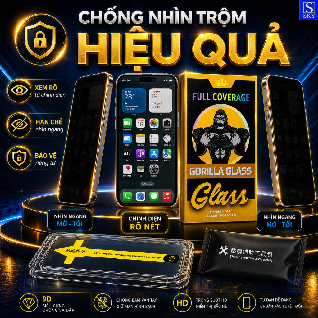 Cường lực iPhone tự dán chống nhìn trộm ip 15 Pro max 16Pro 17 Pro max 14 pro max 15plus 11 12pro 13 pr 7 8 plus x xr xs