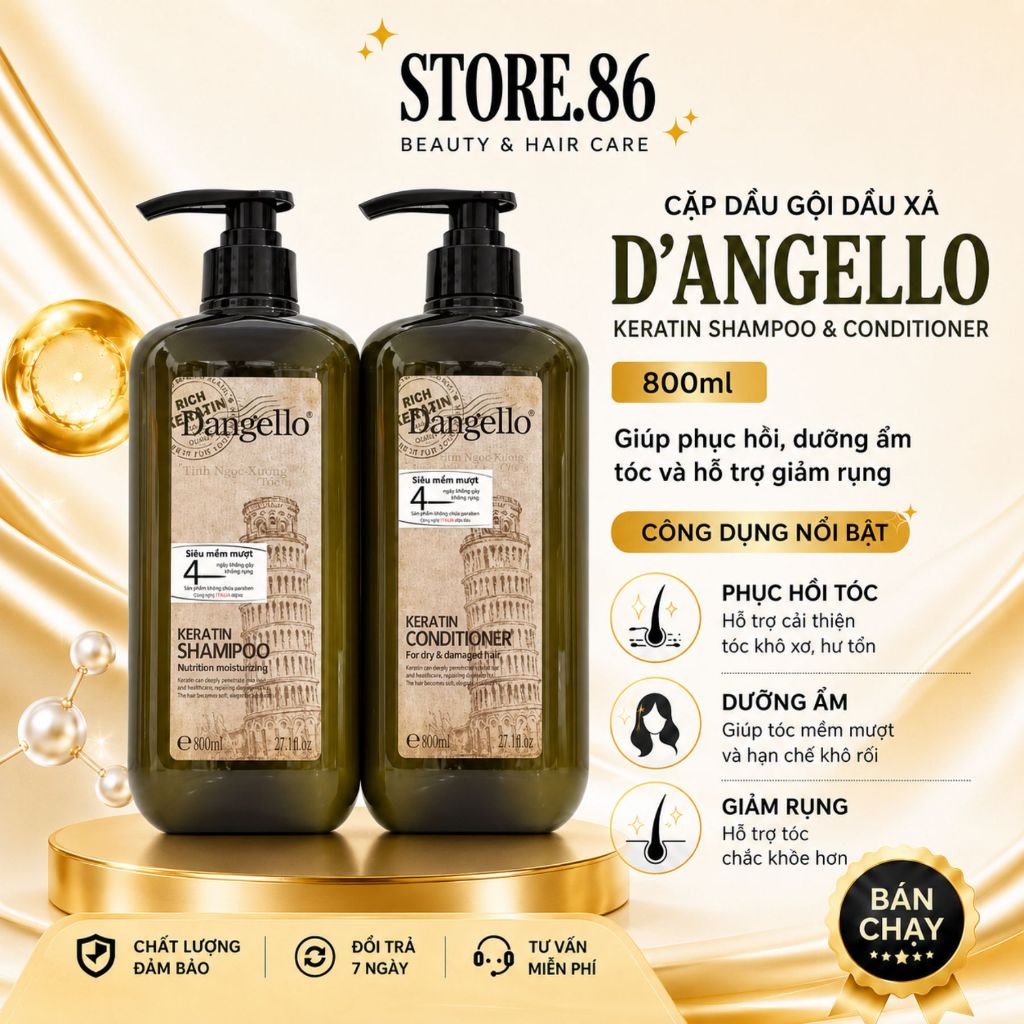 Cặp dầu gội xả D'angello 800ml giúp phục hồi dưỡng ẩm, giảm rụng tóc