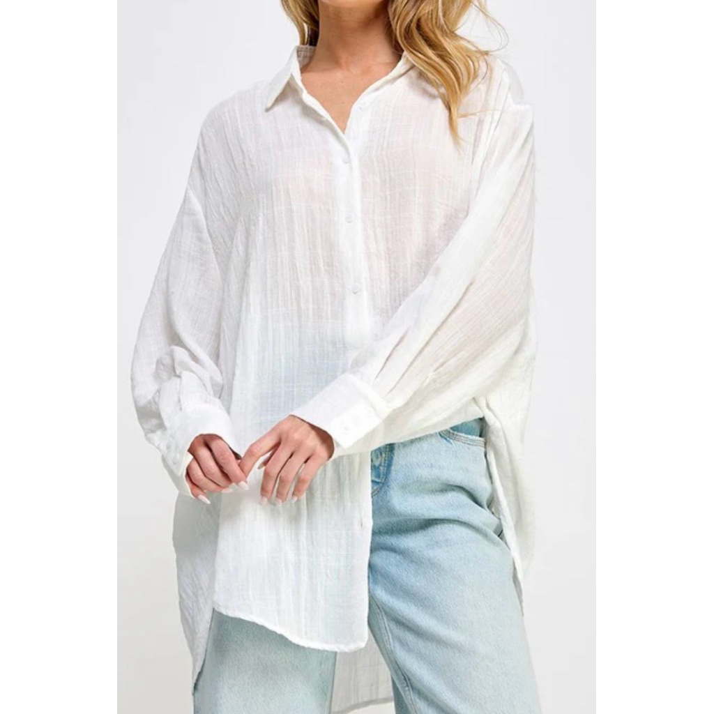Áo sơ mi mỏng màu trắng khoác ngoài của nữ - 2 Hand (Size XL)