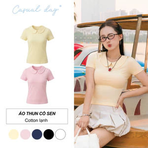 Áo Thun Cổ Sen CASUAL DAY Tay Ngắn Dáng Ôm,Vải Cotton Lạnh Mềm Mịn Co Giãn 4 chiều, Thoáng Mát - S6