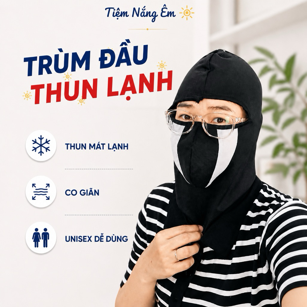 Combo 3  Mũ Trùm Đầu Ninja Thun Co Giãn 4 Chiều Lỗ Thoáng Khí, Freesize Chống Nắng Bụi