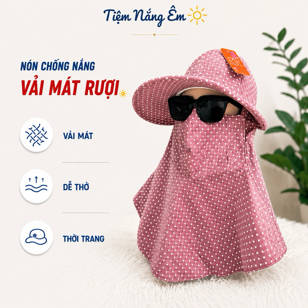 Nón Mũ Chống Nắng UV Cao Cấp Cho Nữ, Miếng Dán – Che Phủ Kín Mặt Ôm Đầu, Thoáng Mát