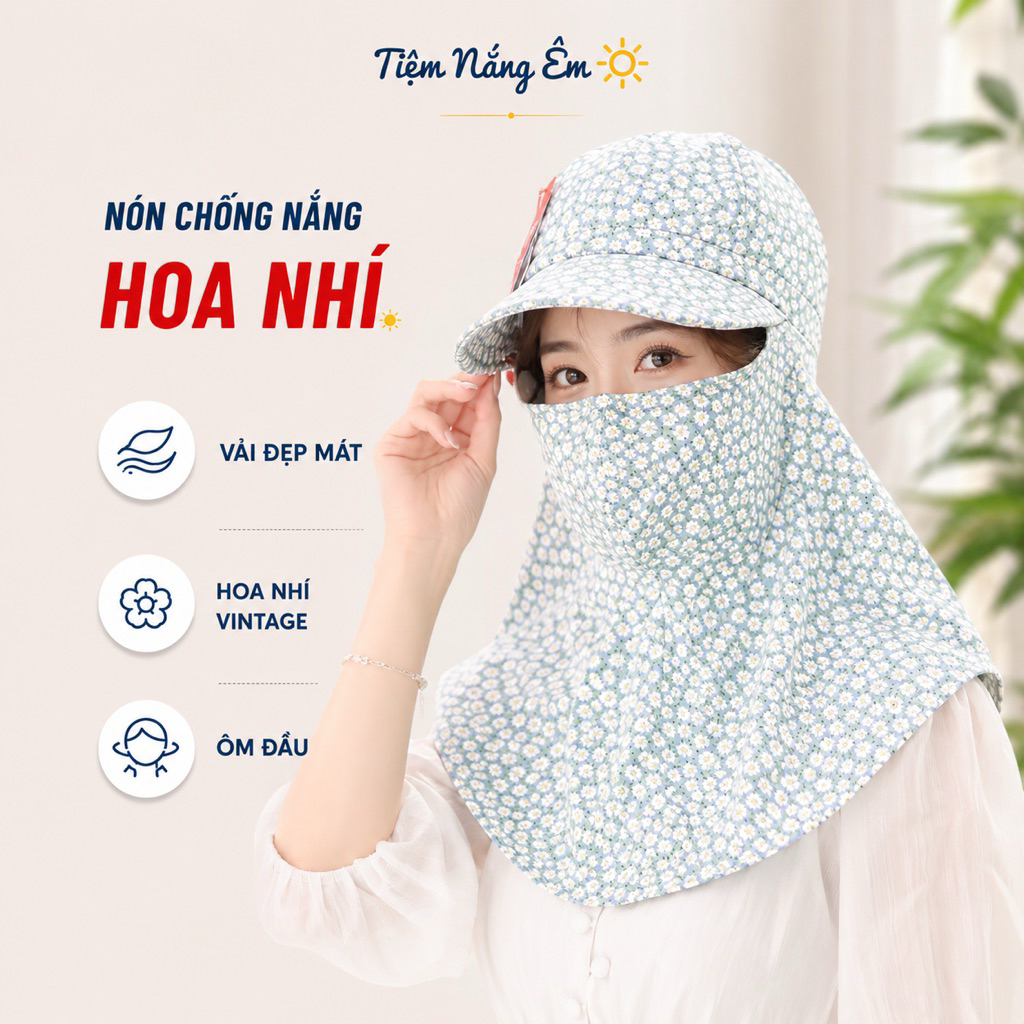Nón Mũ Vintage Chống Nắng Thời Trang Cho Nữ, Dễ Thở Không Bí, Che Kín Mặt