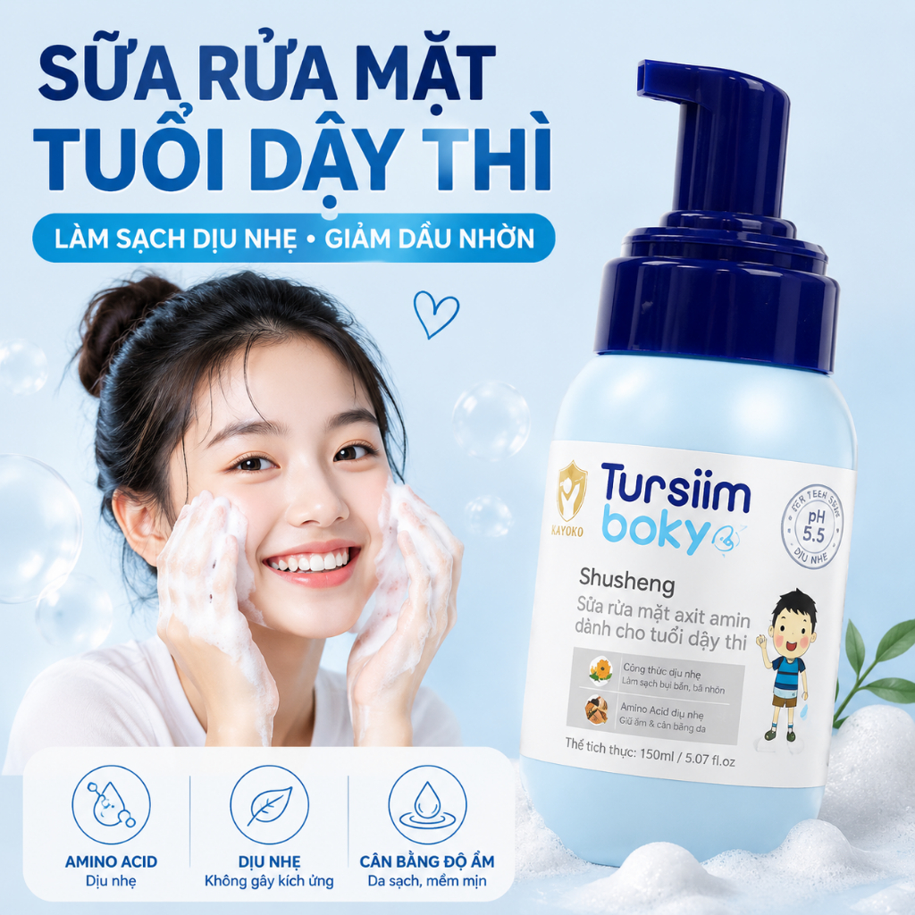 Bọt rửa mặt tuổi dậy thì 170ml – Chứa Amino Acid, làm sạch dịu nhẹ, giảm dầu nhờn, da mềm mịn