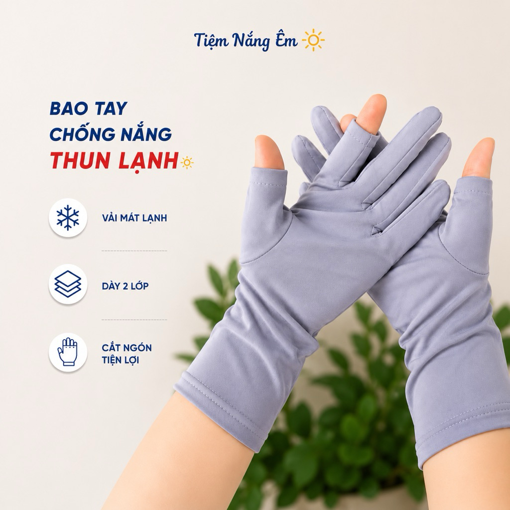 Combo 5/10 Đôi Bao Tay Thun Lạnh Cắt 2 Ngón Co Giãn 4 Chiều Dày Dặn Chống Nắng Mát Tay Đi Xe