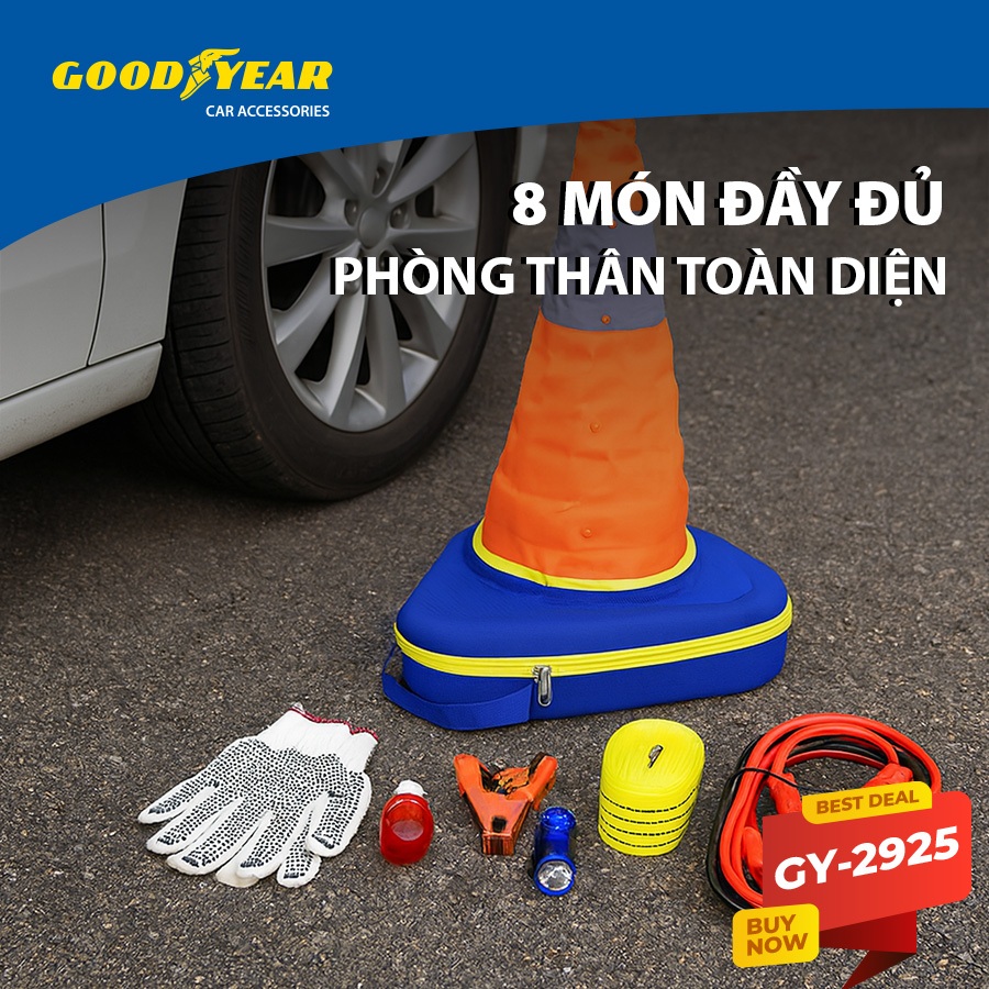 Bộ Cứu Hộ Khi Gặp Sự Cố Cho Xe Ô Tô Xe Hơi Xe Máy Xe Tải Đa Năng 8 Trong 1 GOODYEAR GY-2925 Phù Hợp Khi Đi Đường Dài