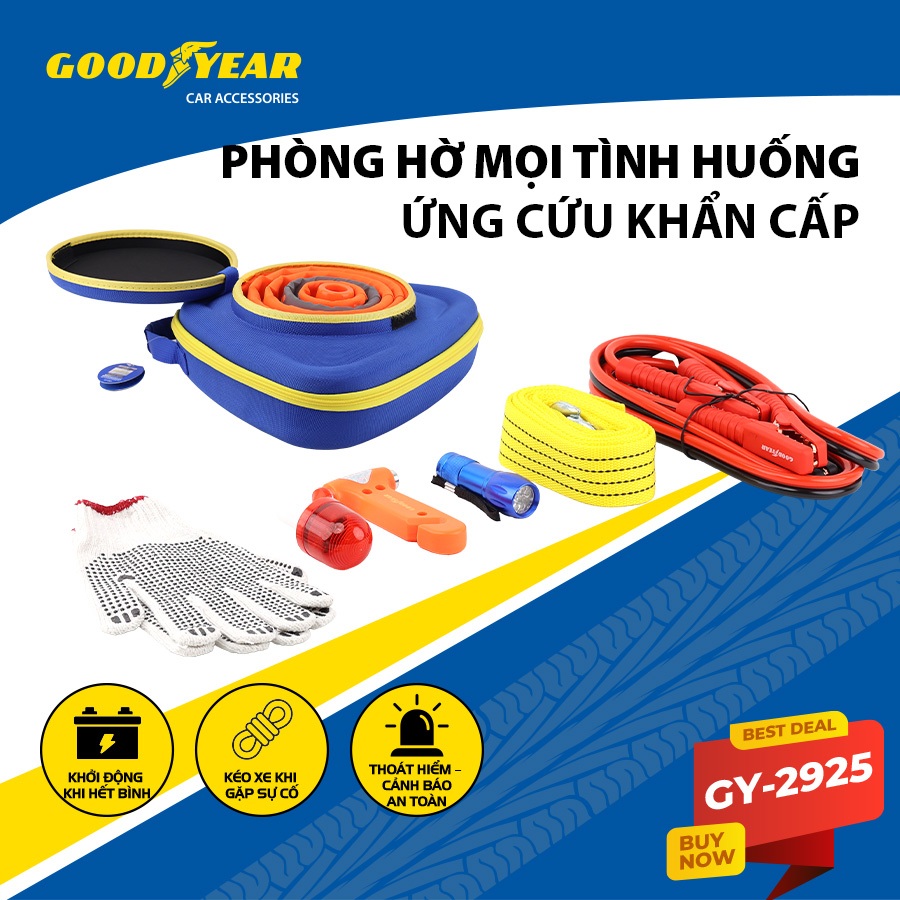Bộ Cứu Hộ Khi Gặp Sự Cố Cho Xe Ô Tô Xe Hơi Xe Máy Xe Tải Đa Năng 8 Trong 1 GOODYEAR GY-2925 Phù Hợp Khi Đi Đường Dài