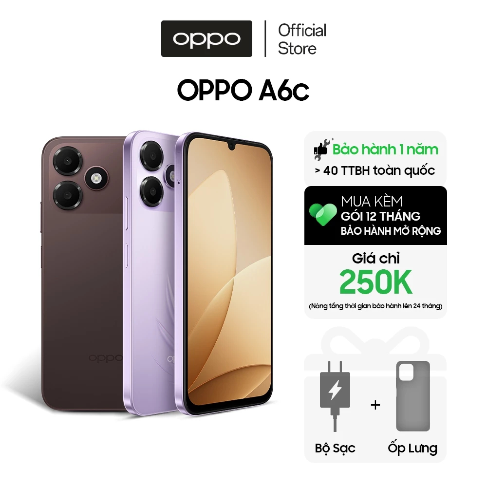 Điện thoại OPPO A6c 4GB/64GB và 4GB/128GB siêu pin 7000mAh và sạc ngược có dây – Hàng chính hãng