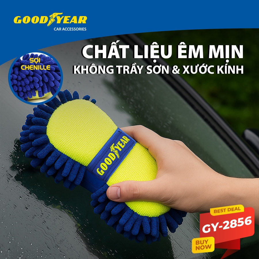 Miếng Bọt Biển Chenille Sợi Nhỏ Mềm San Hô Tiện Lợi Rửa Xe Máy, Xe Ô Tô, Xe Hơi Lau Dọn Ngoại Thất GOODYEAR GY-2856