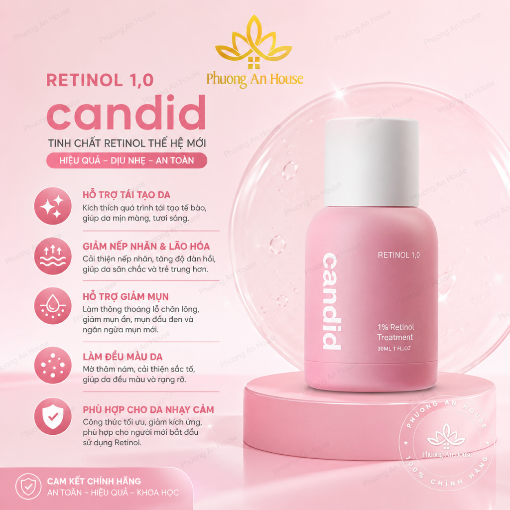 Tinh chất Retinol Candid 0.3, 0.5 và 1.0 - Giảm nếp nhăn, tăng độ đàn hồi da, cải thiện đều màu da
