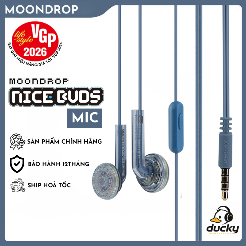 Tai Nghe Có Dây MOONDROP NICE BUDS Có Mic, Chân Cắm 3.5mm, Gaming, Thiết Kế Earbud, Chính Hãng