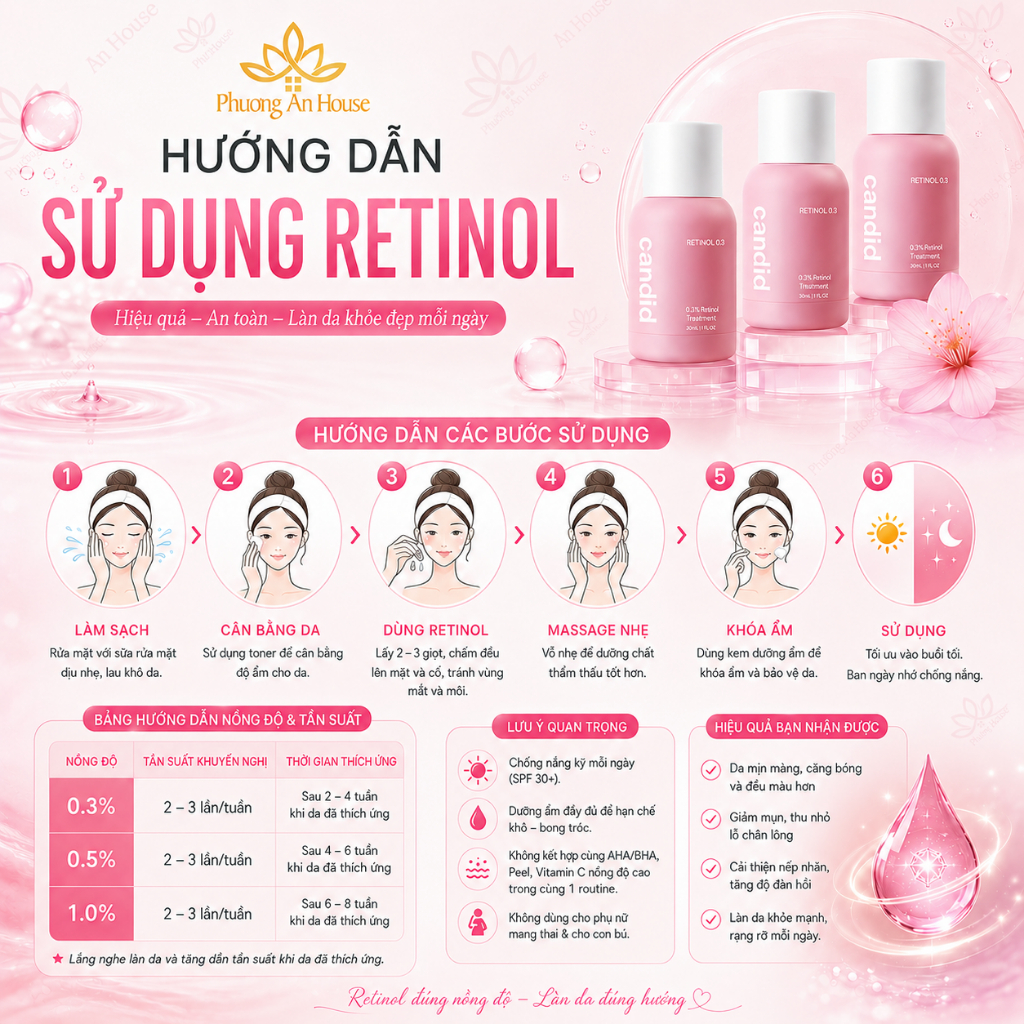 Tinh chất Retinol Candid 0.3, 0.5 và 1.0 - Giảm nếp nhăn, tăng độ đàn hồi da, cải thiện đều màu da