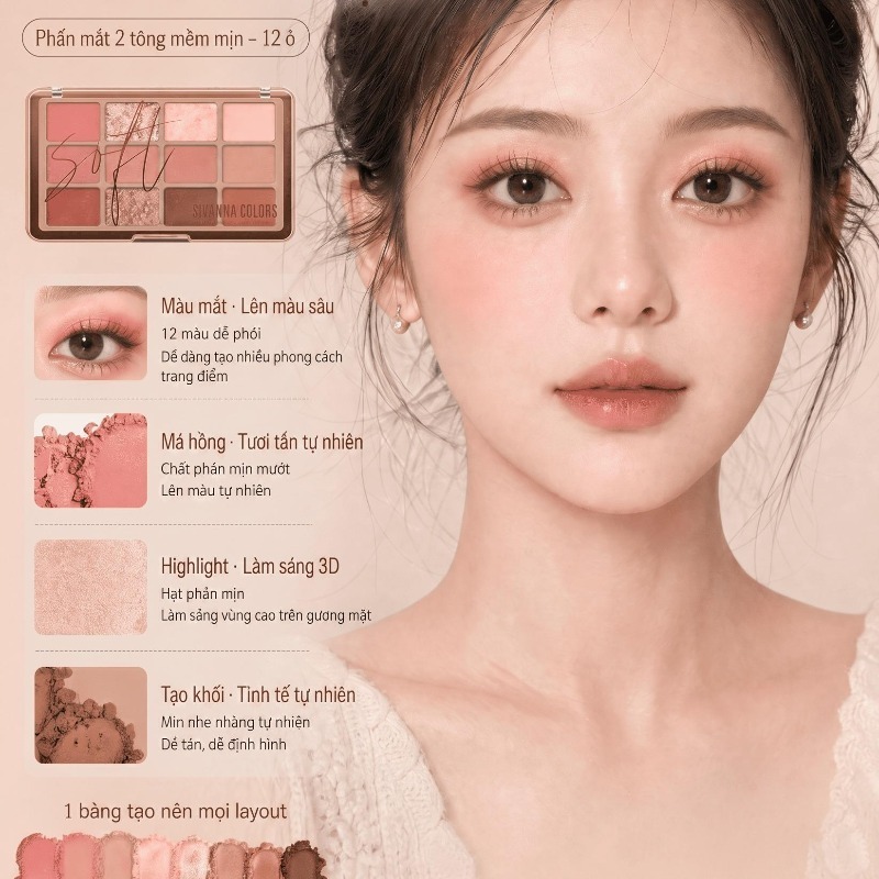 Bảng Phấn Mắt SIVANNA COLORS 15 Màu Cao Cấp Kèm Má Hồng Highlight Tạo Khối, Makeup Palette HF620 | BigBuy360 - bigbuy360.vn