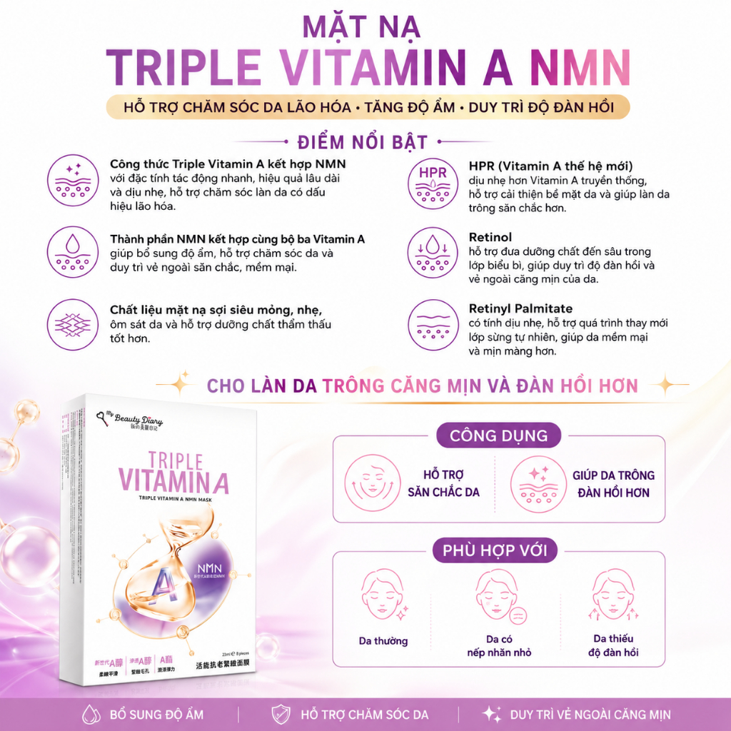 My Beauty Diary Triple Vitamin A & B NMN Mask 5 Miếng/Hộp | Dưỡng Ẩm, Chăm Sóc Da Mềm Mịn