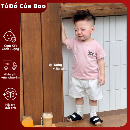 Bộ Bé Trai Mùa Hè Áo Thun Hồng Pastel Quần Short Trắng,Bộ Quần Áo Bé Trai Cotton Mềm Mát 8-16kg A20