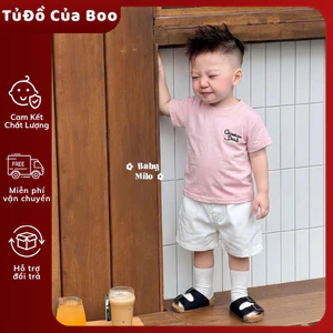 Bộ Bé Trai Mùa Hè Áo Thun Hồng Pastel Quần Short Trắng,Bộ Quần Áo Bé Trai Cotton Mềm Mát 8-16kg A20