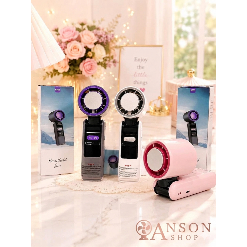 Quạt Cầm Tay Mini K801 Sạc USB Màn Hình LED 100 Cấp Gió Pin Dung Lượng Cao Quạt Tích Điện Cầm Tay