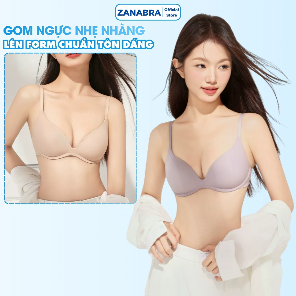 Áo Ngực Nữ su đúc không gọng mút mỏng cúp V tôn dáng, Áo Lót Nữ su liền khối tàng hình ZANABRA A239