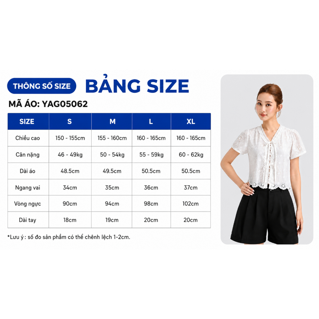 Áo Kiểu Nữ Gmorning - GUMAC Form Suông Lửng Cổ V Phối Ren Thanh Lịch Hiện Đại YAG05062