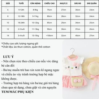 Set đồ bộ bé gái 3 chi tiết bộ + nón cói + túi cói áo thun cotton quần bí thô sọc caro D1310