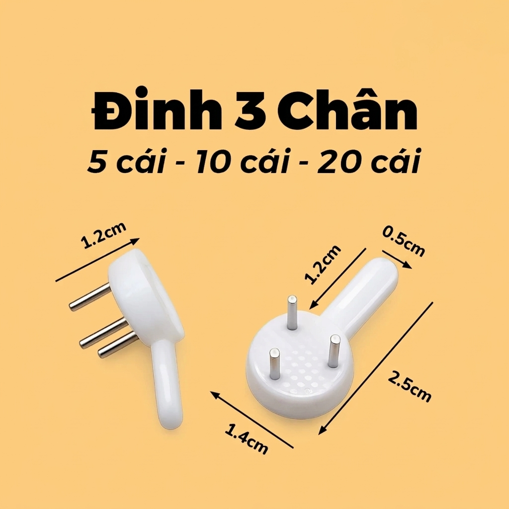Đinh 3 Chân Treo Kệ Gỗ, Treo Tranh Ảnh Thông Minh Không Khoan Tường, Móc Treo Đồ Decor Chịu Lực 3-5kg Tiện Lợi