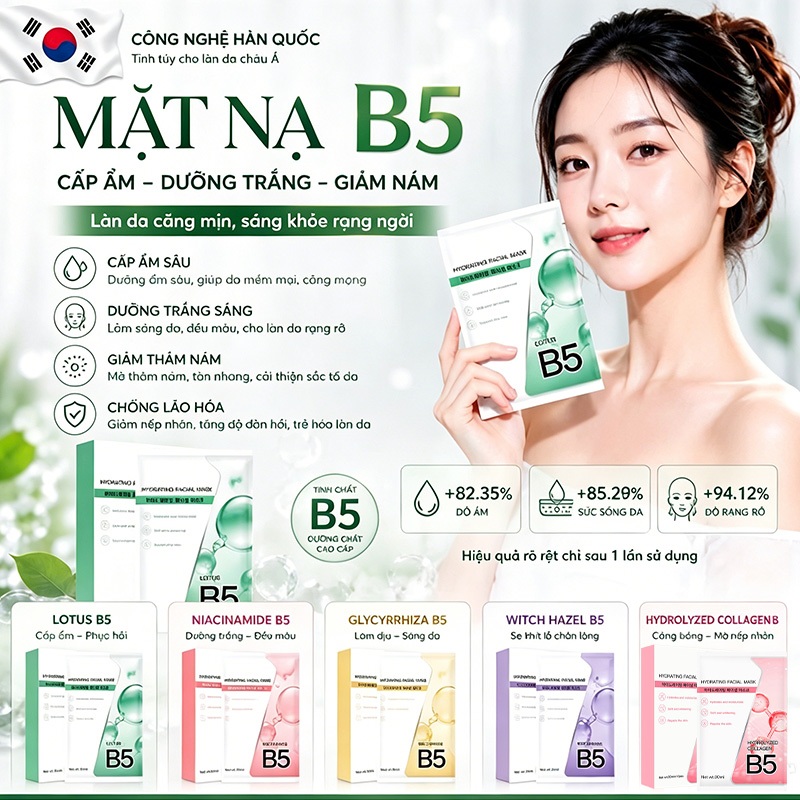 Hộp 10 Miếng Mặt Nạ B5 YUEJIIN - Dưỡng Ẩm Sâu Làm Dịu Da Hỗ Trợ Làm Sáng Da Cấp Nước Phục Hồi Da Khô Nhạy Cảm