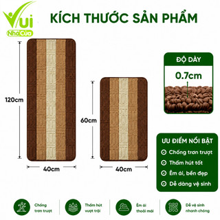 Thảm Lau Chân Kẻ Sọc Nhà Bếp SiêuThấm Nước GD177 - Thảm Lau Nhà Bếp, Phòng Tắm Đế Chống Trượt