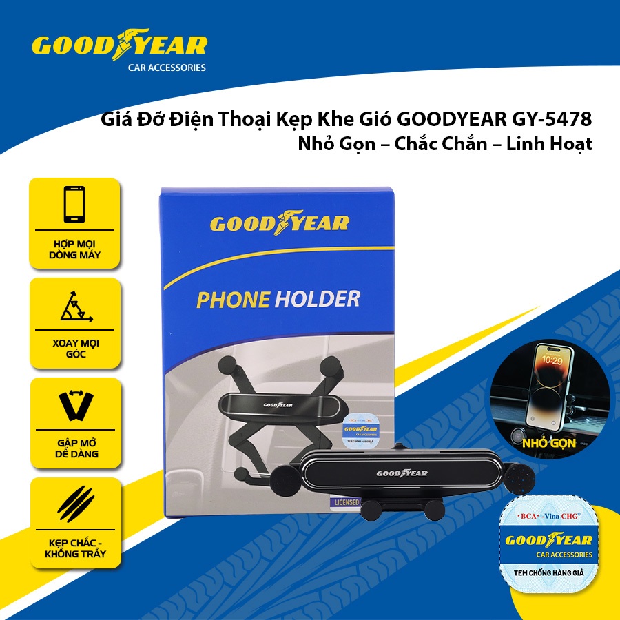 Giá Đỡ Điện Thoại Kẹp Khe Điều Hòa Xe Ô Tô Xe Hơi Xe Tải GOODYEAR GY-5478 Phù Hợp Với Nhiều Dòng Xe