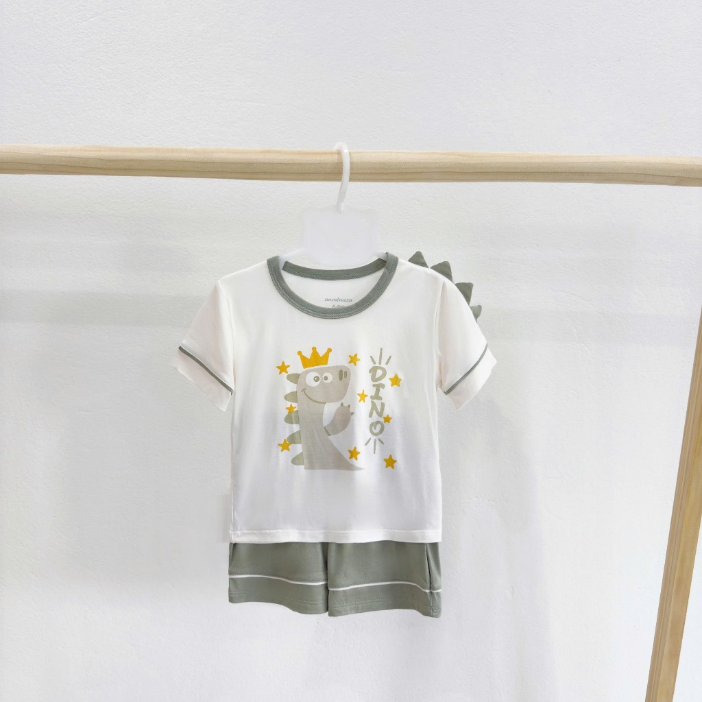 Bộ Cộc Bé Trai Khủng Long DINO Anminaza Vải Petit Thấm Hút Co Dãn - Hàng Chính Hãng AMI0640