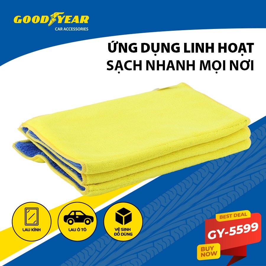 Combo 3 Khăn Lau Đa Năng Microfiber GOODYEAR GY-5599 (40*30cm) Không Gây Trầy Xước Thấm Hút Bụi Siêu Sạch