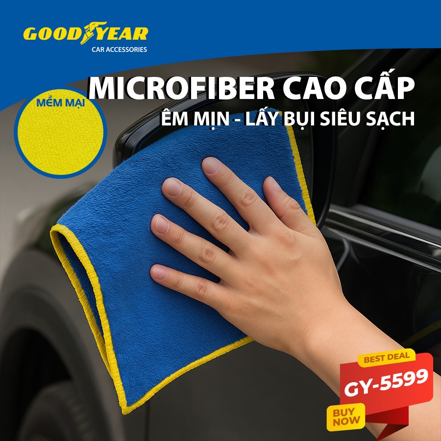 Combo 3 Khăn Lau Đa Năng Microfiber GOODYEAR GY-5599 (40*30cm) Không Gây Trầy Xước Thấm Hút Bụi Siêu Sạch