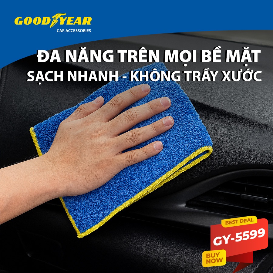 Combo 3 Khăn Lau Đa Năng Microfiber GOODYEAR GY-5599 (40*30cm) Không Gây Trầy Xước Thấm Hút Bụi Siêu Sạch