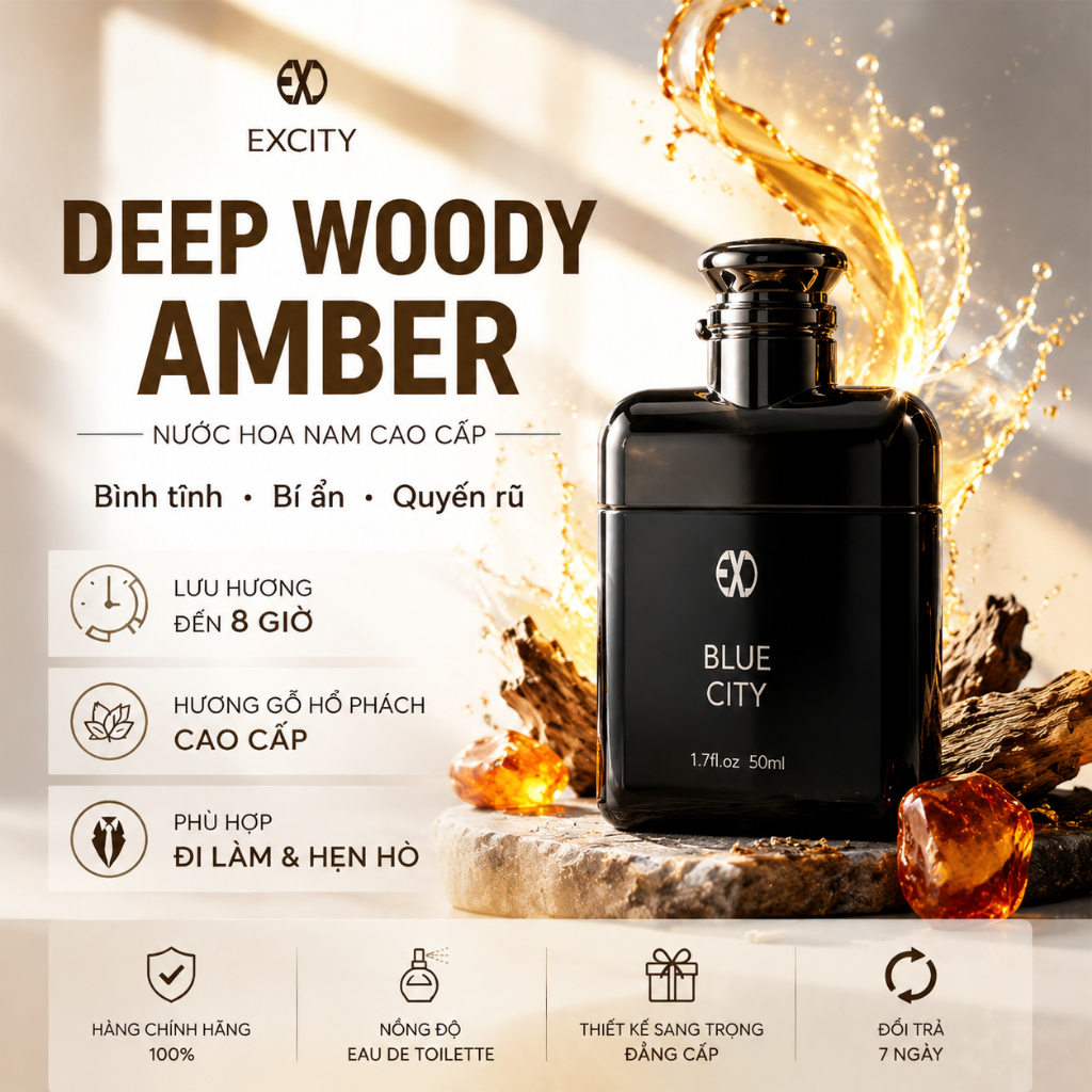 Nước Hoa Nam Woody Amber Hương Gỗ, Cao Cấp Lưu Hương 8H, Thu Hút Phái Nữ, Hẹn Hò Công Sở, Hot Trend