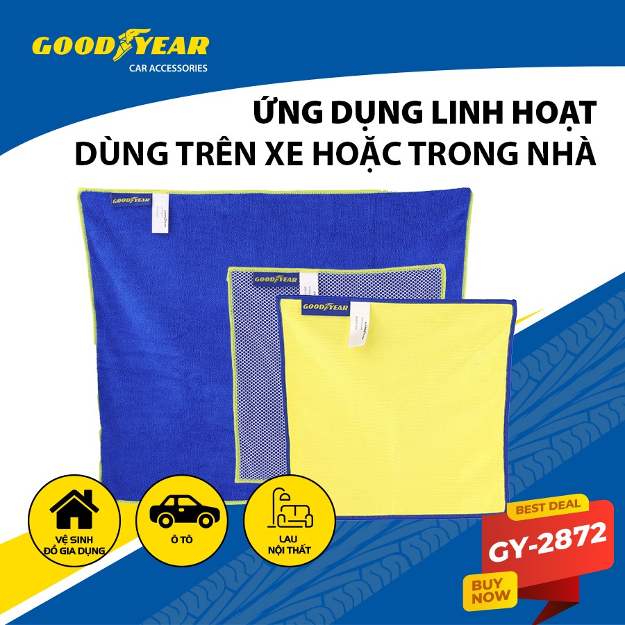 Combo 3 Khăn Vệ Sinh Chuyên Dụng GOODYEAR GY-2872 Rửa Xe Lau Kính Lau Sạch Toàn Diện